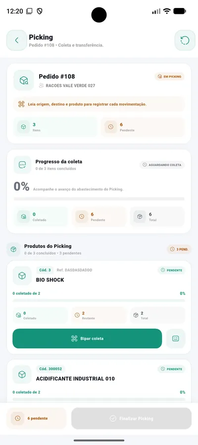 Tela do app Loop Stock em modo picking
